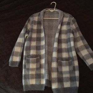 Women’s Fuzzy Gray Checkered Emi Cardigan